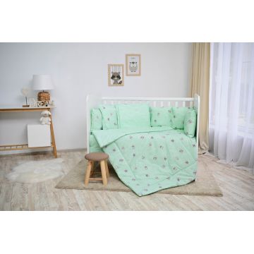 Set lenjerie pat 7 piese bumbac ranforce Lily Friends Green