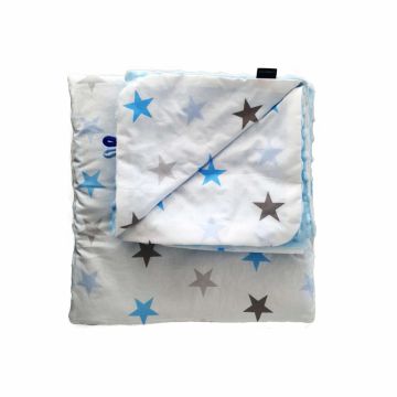 Set Paturica si perna Minky pentru copii 580 Blue Stars 75x85 cm