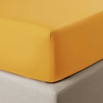 Cearceaf de pat cu elastic Descamps Unis Percale 94 Fils 140x200cm miere