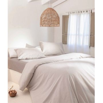 Lenjerie de pat dubla King (cearceaf cu elastic) 4 piese, Viento - Brown, Ecru, Elliott, 50% bumbac / 50% poliester