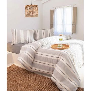 Lenjerie de pat dubla King (cearceaf cu elastic) 4 piese, Viento - Grey, Dark Blue, Elliott, 50% bumbac / 50% poliester