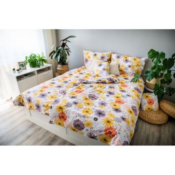 Lenjerie de pat galbenă/albă din bumbac pentru pat de o persoană 140x200 cm LP Dita Daisy – Cotton House