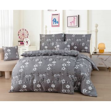 Lenjerie de pat gri micro satin pentru pat de o persoană 140x200 cm 6 piese Berta - My House