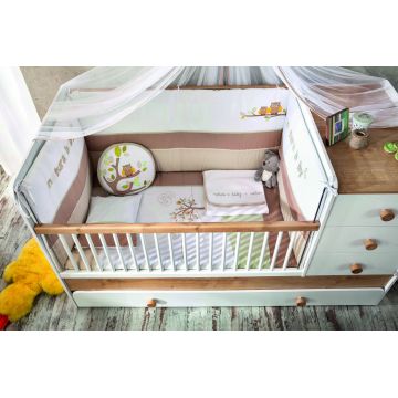 Set de dormit pentru bebelusi cu protectie laterala, Natura Baby (75x115 Cm), Çilek, Bumbac