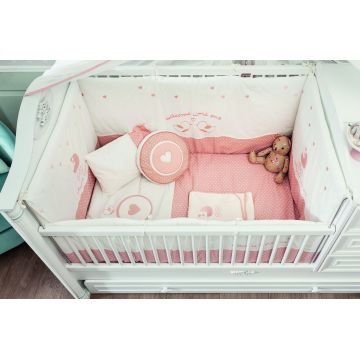 Set de dormit pentru bebelusi cu protectie laterala, Romantic Baby (80x130 Cm), Çilek, Bumbac