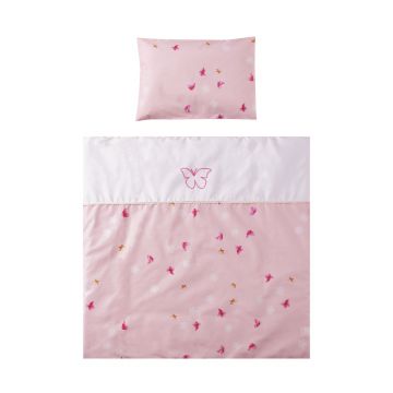 Set lenjerie pat 7 piese bumbac ranforce pentru pat balansoar First Dreams Butterflies Pink