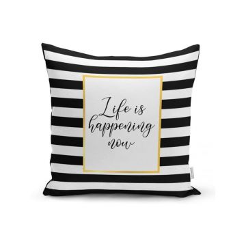 Față de pernă Minimalist Cushion Covers BW Stripes With Motto, 45 x 45 cm