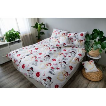 Lenjerie de pat cu model de Crăciun Cotton House Snowman, 140 x 200 cm