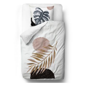 Lenjerie de pat din bumbac satinat Butter Kings Glossy Leaf, 200 x 200 cm