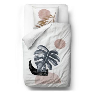 Lenjerie de pat din bumbac satinat Butter Kings Glossy Monstera, 135 x 200 cm
