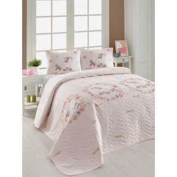 Cuvertura matlasata dubla King (IT) (ES), Unicornlar - Pink, Eponj Home, 65% bumbac/35% poliester