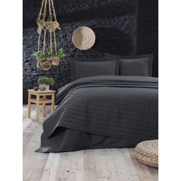 Cuvertura matlasata dubla, Monart - Anthracite, EnLora Home, 65% bumbac/35% poliester