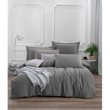 Lenjerie de pat dubla 3 piese, Fresh Color - Grey, EnLora Home, Bumbac Ranforce