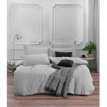 Lenjerie de pat dubla 3 piese, Fresh Color - Light Grey, EnLora Home, Bumbac Ranforce