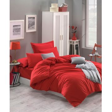 Lenjerie de pat dubla 3 piese, Fresh Color - Red, EnLora Home, Bumbac Ranforce