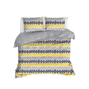 Lenjerie de pat dubla 3 piese, Zigros - Yellow, EnLora Home, Bumbac Ranforce