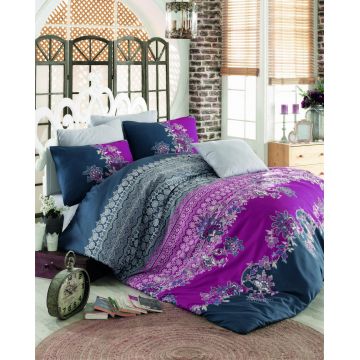 Lenjerie de pat dubla, Azra - Fuchsia, Pearl Home, Bumbac Ranforce