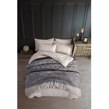 Lenjerie de pat dubla, Creative - Grey, Eponj Home, 65% bumbac/35% poliester