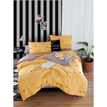 Lenjerie de pat dubla, Dide - Yellow, EnLora Home, Bumbac Ranforce