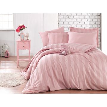 Lenjerie de pat dubla Exclusive Satin 6 piese, Wafel - Powder, Hobby, Bumbac Satinat