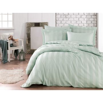 Lenjerie de pat dubla Exclusive Satin 6 piese, Wafel - Sea Green, Hobby, Bumbac Satinat