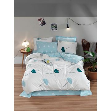 Lenjerie de pat dubla, Flor - Mint, EnLora Home, Bumbac Ranforce