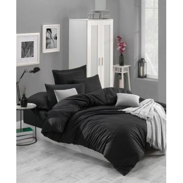 Lenjerie de pat dubla, Fresh Color - Black, EnLora Home, Bumbac Ranforce