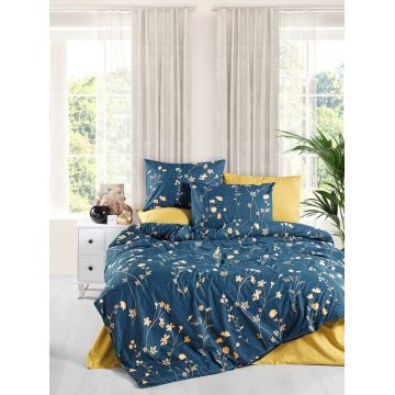 Lenjerie de pat dubla, L'essentiel Maison, Golden, Albastru închis / Galben