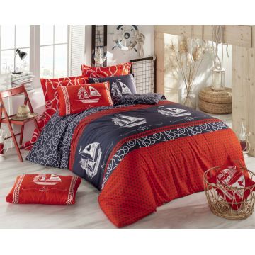 Lenjerie de pat dubla, Marine - Red, Pearl Home, Bumbac Ranforce