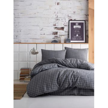 Lenjerie de pat dubla, Pipong - Anthracite, EnLora Home, Bumbac Ranforce