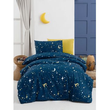 Lenjerie de pat dubla, L'essentiel Maison, Sky, Albastru închis / Galben