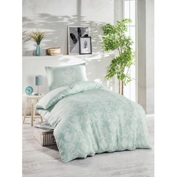 Lenjerie de pat pentru o persoana 2 piese, Pure - Green, EnLora Home, 65% bumbac/35% poliester