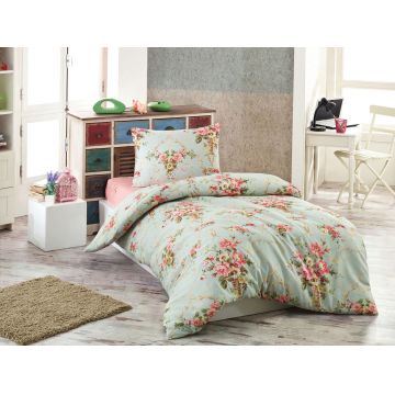 Lenjerie de pat pentru o persoana, Alanur - Mint, Eponj Home, 65% bumbac/35% poliester