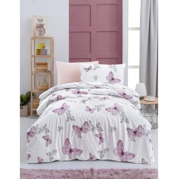 Lenjerie de pat pentru o persoana, L'essentiel Maison, Butterfly, Alb/Mov Lenjerie de pat pentru o persoana, L'essentiel Maison, Butterfly, Alb/Mov