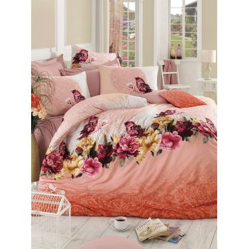 Lenjerie de pat pentru o persoana, Çalıkuşu - Pink, Pearl Home, Bumbac Ranforce