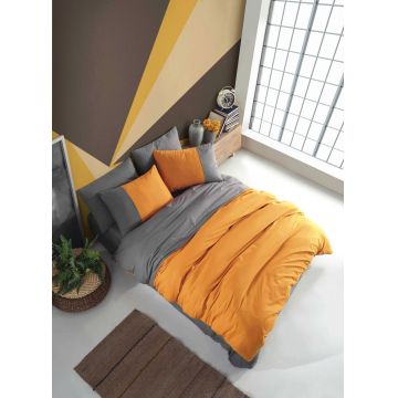 Lenjerie de pat pentru o persoana, Diamond - Orange, Anthracite, Hobby, Bumbac Poplin