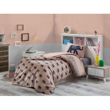 Lenjerie de pat pentru o persoana, Fil - Blue, Eponj Home, 65% bumbac/35% poliester