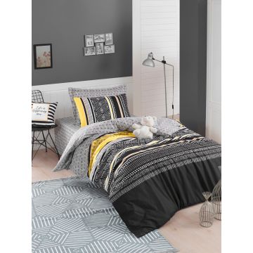 Lenjerie de pat pentru o persoana, Formas - Yellow, EnLora Home, Bumbac Ranforce