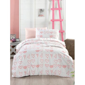 Lenjerie de pat pentru o persoana, L'essentiel Maison, Hearts, Alb/Rosu Lenjerie de pat pentru o persoana, L'essentiel Maison, Hearts, Alb/Rosu