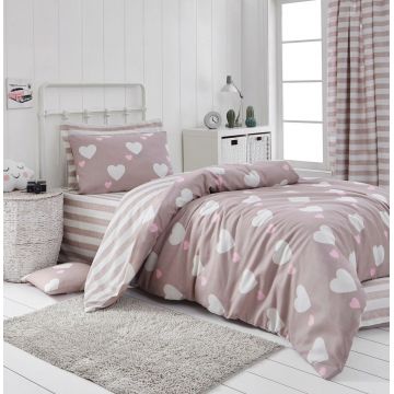 Lenjerie de pat pentru o persoana, Herz - Dusty Rose, Eponj Home, 65% bumbac/35% poliester