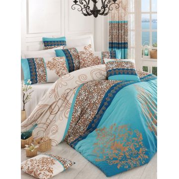 Lenjerie de pat pentru o persoana, Katre - Turquoise, Pearl Home, Bumbac Ranforce