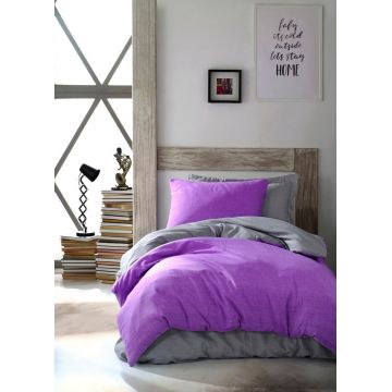 Lenjerie de pat pentru o persoana, Maxi Color - Purple, Eponj Home, 65% bumbac/35% poliester