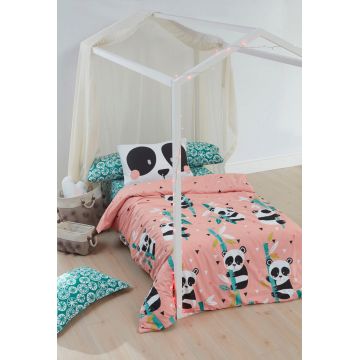 Lenjerie de pat pentru o persoana, Panida - Pink, EnLora Home, Bumbac Ranforce