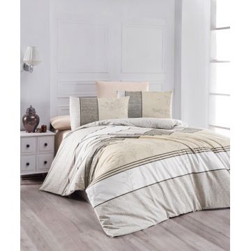 Lenjerie de pat pentru o persoana, Pine - Beige, Life Style, Bumbac Ranforce Lenjerie de pat pentru o persoana, Pine - Beige, Life Style, Bumbac Ranforce
