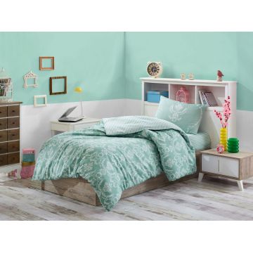 Lenjerie de pat pentru o persoana, Pure - Water Green, Eponj Home, 65% bumbac/35% poliester