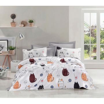 Set cuvertura pique dubla, L'essentiel Maison, Hello Cats, Bumbac, White / Black / Orange / Blue / Pink Set cuvertura pique dubla, L'essentiel Maison, Hello Cats, Bumbac, White / Black / Orange / Blue / Pink