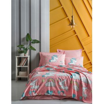 Set cuvertura pique dubla, L'essentiel Maison, Unicornio, Roz Set cuvertura pique dubla, L'essentiel Maison, Unicornio, Roz