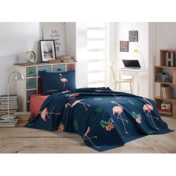 Set cuvertura pique Single, L'essentiel Maison, Big Filamin, Bumbac, Dark Blue / Pink / Green / White Set cuvertura pique Single, L'essentiel Maison, Big Filamin, Bumbac, Dark Blue / Pink / Green / White