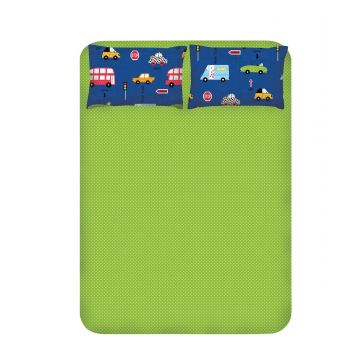 Set de pat dublu 3 piese, Paula - Blue, EnLora Home, Bumbac Ranforce