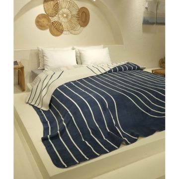 Cuvertură albă/albastru-închis pentru pat dublu 200x220 cm Twin – Oyo Concept